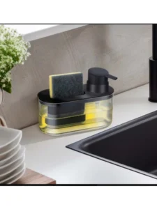 Leia mais sobre o artigo Porta Detergente com Suporte para Bucha 500ml Preto – Review Completo: organização prática para sua pia