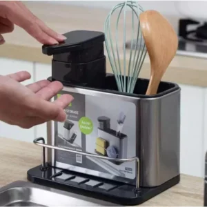 Leia mais sobre o artigo Porta Detergente Inox com Dispenser e Escorredor: organização, praticidade e elegância na sua cozinha